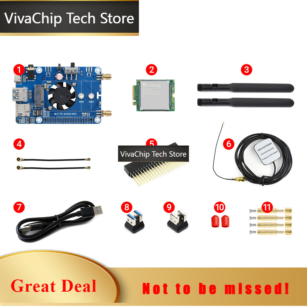 Raspberry Pi 4 8Gb Ram Kit - VivaChip Tech4G LTE GPS HAT Koelventilator